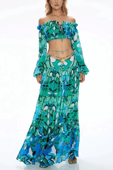 Women's Adelise Off Shoulder Floral Skirt Set Boheme Blue