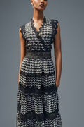 Women's Laser Cut Wavy Trim Maxi Dress