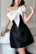Women's Arifah Bow Shoulder Mini Dress Black & White