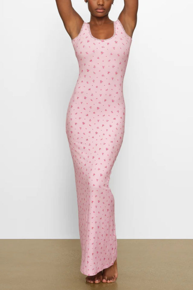 Women's Soft Lounge Lace Scoop Neck Dress Pink Floral