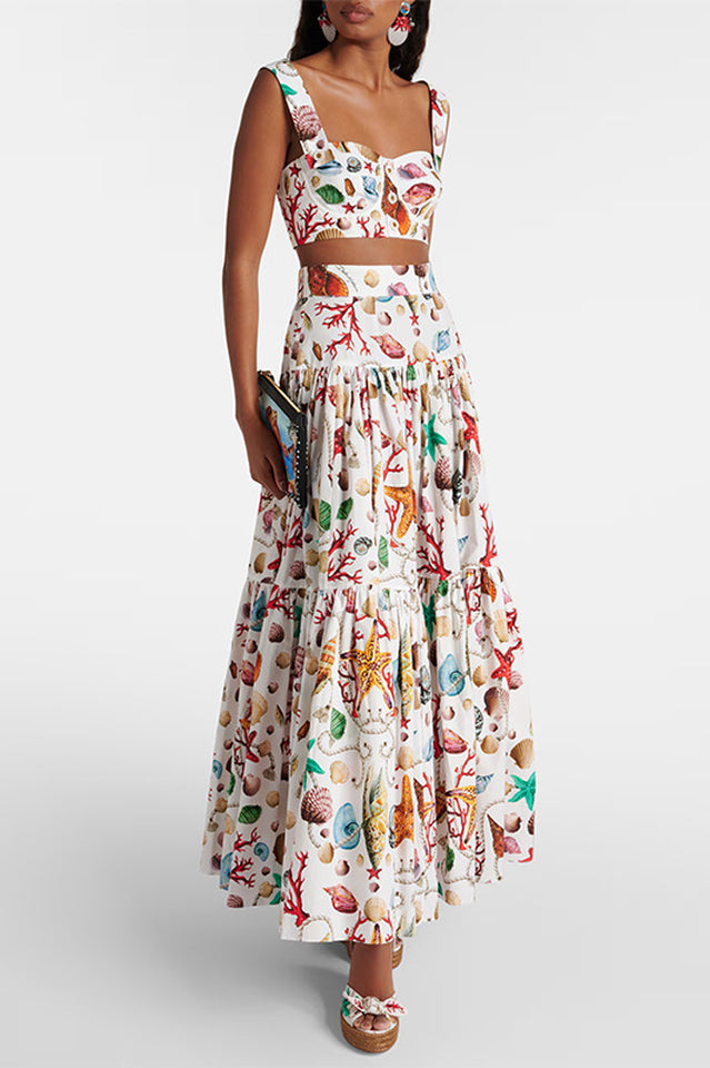 Women's Capri Printed Crop Top & Skirt Set