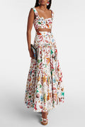 Women's Capri Printed Crop Top & Skirt Set