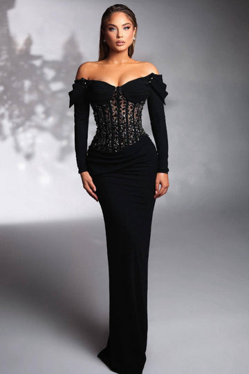 Women's Crystal Corset Maxi Velvet Dress