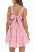Women's Floral Organza Baby Doll Dress Pink