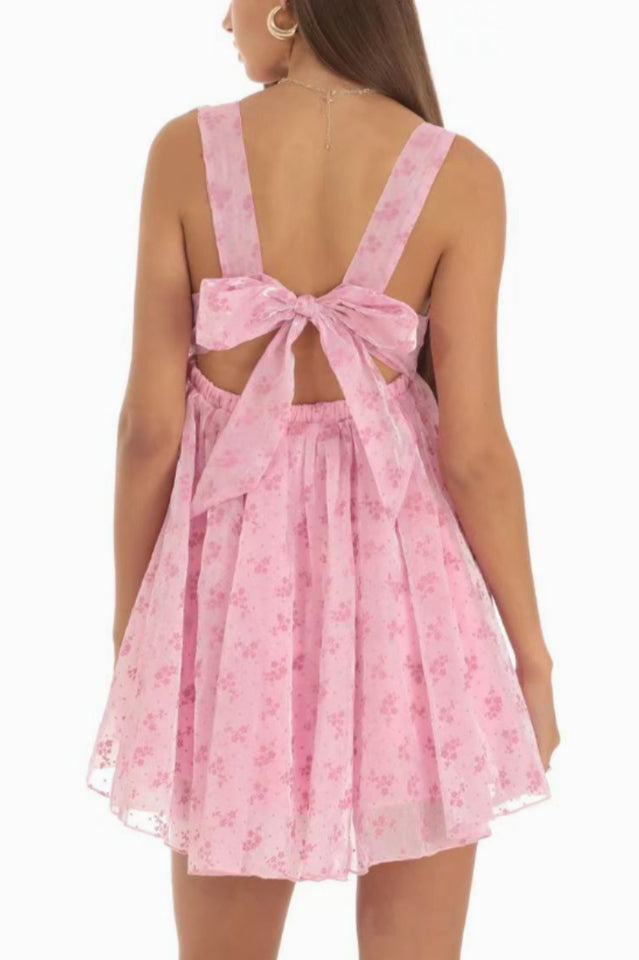 Women's Floral Organza Baby Doll Dress Pink