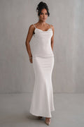 Women's Ivory Floral Trims Satin Gown