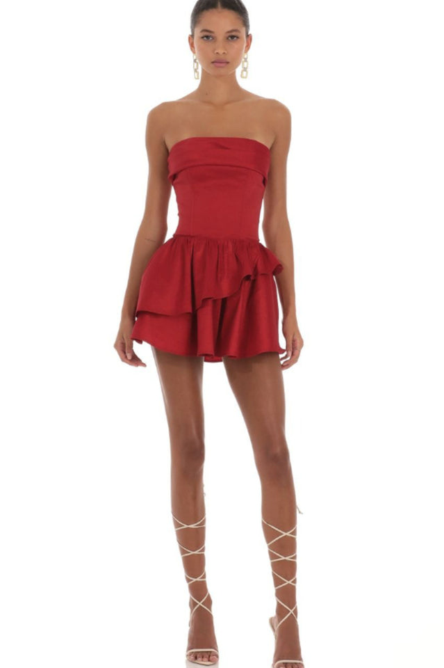 Women's Corset Strapless Dress in Red