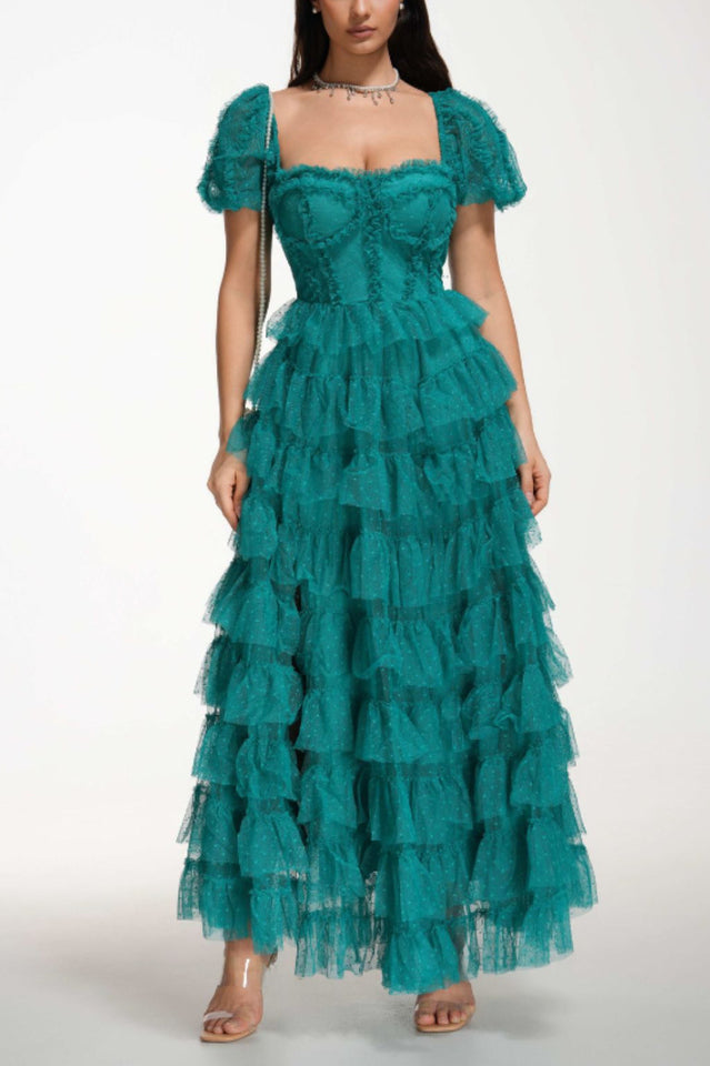 Women's Lisette Ruffle Off Shoulder Gown Green