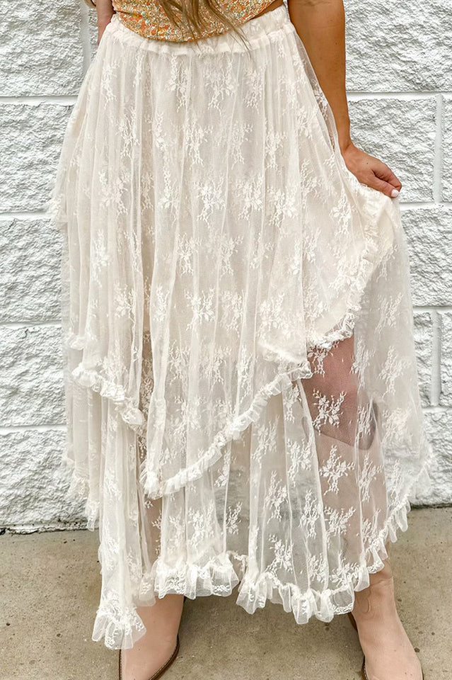 Women's Lace Cascading Tiered Maxi Skirt