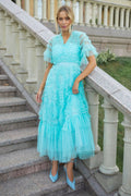 Women's Ruffle Tiered Spotted Tulle Maxi Dress