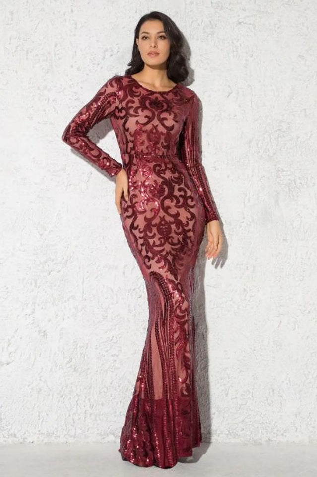 Women's Paisley Elegant Evening Dress Red