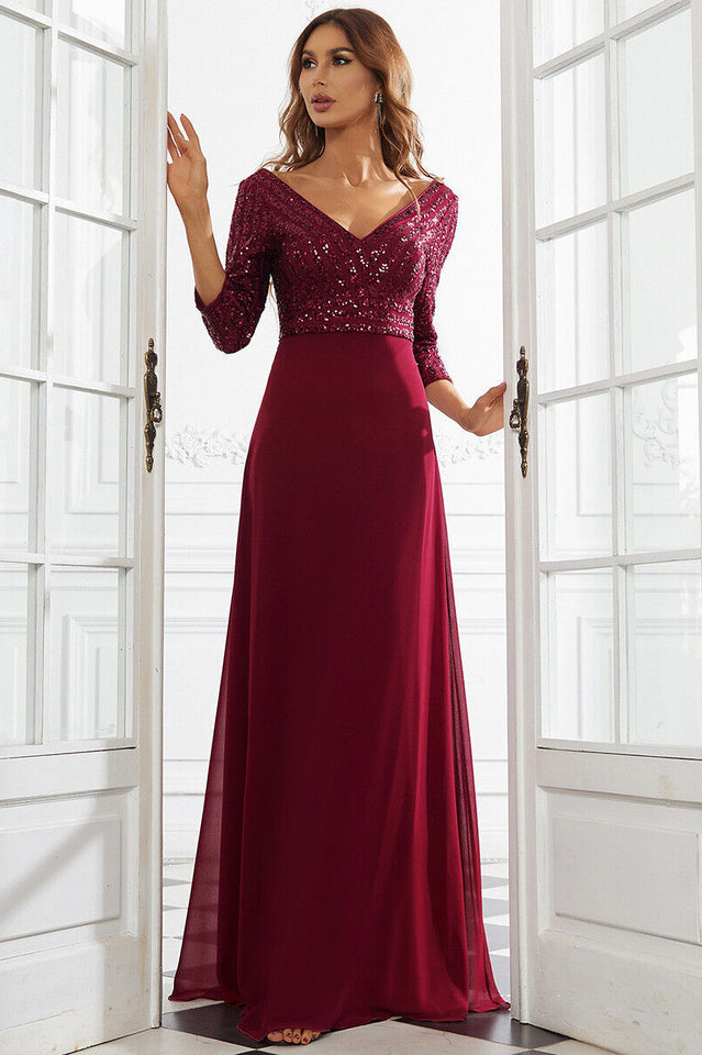 Women's Sequined Chiffon Evening Dress Red