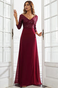 Women's Sequined Chiffon Evening Dress Red