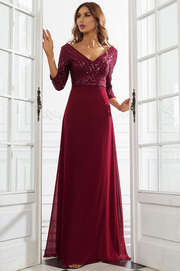 Women's Sequined Chiffon Evening Dress Red