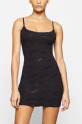 Women's Rhinestone Logo Pointelle Mini Slip Dress
