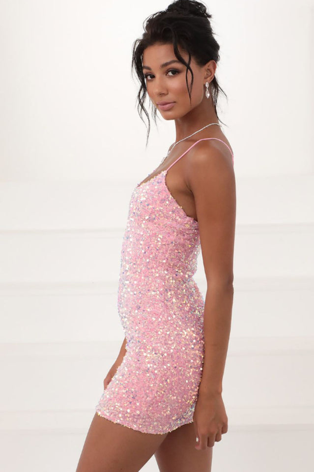 Women's Iridescent Sequin Bodycon Dress Pink