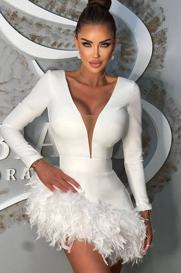 Women's Aina Feather Bandage Dress White