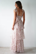 Women's Tie Up Floral Print Tiered Maxi Dress