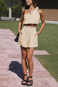 Women's One-Shoulder Crop Top + Smocked Shorts Set