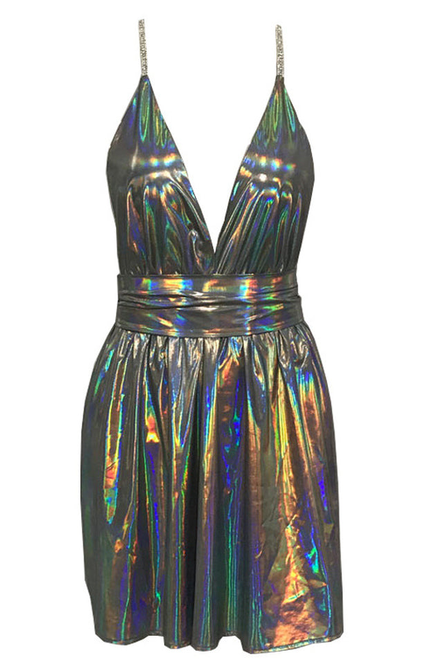 Women's Laser Sparkle Backless Dress Silver