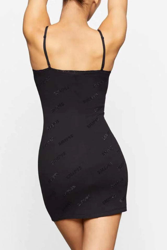 Women's Rhinestone Logo Pointelle Mini Slip Dress