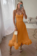 Women's Flounce Bustier Midi Dress Orange