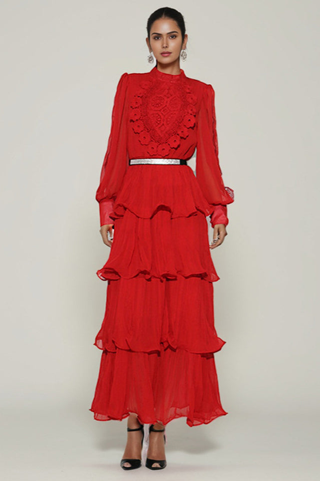 Women's Antheaa Chiffon A-Line Maxi Dress Red