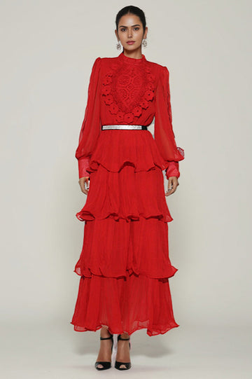 Women's Antheaa Chiffon A-Line Maxi Dress Red