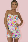 Women's Fanny Embroidered Sequins Backless Mini Dress White