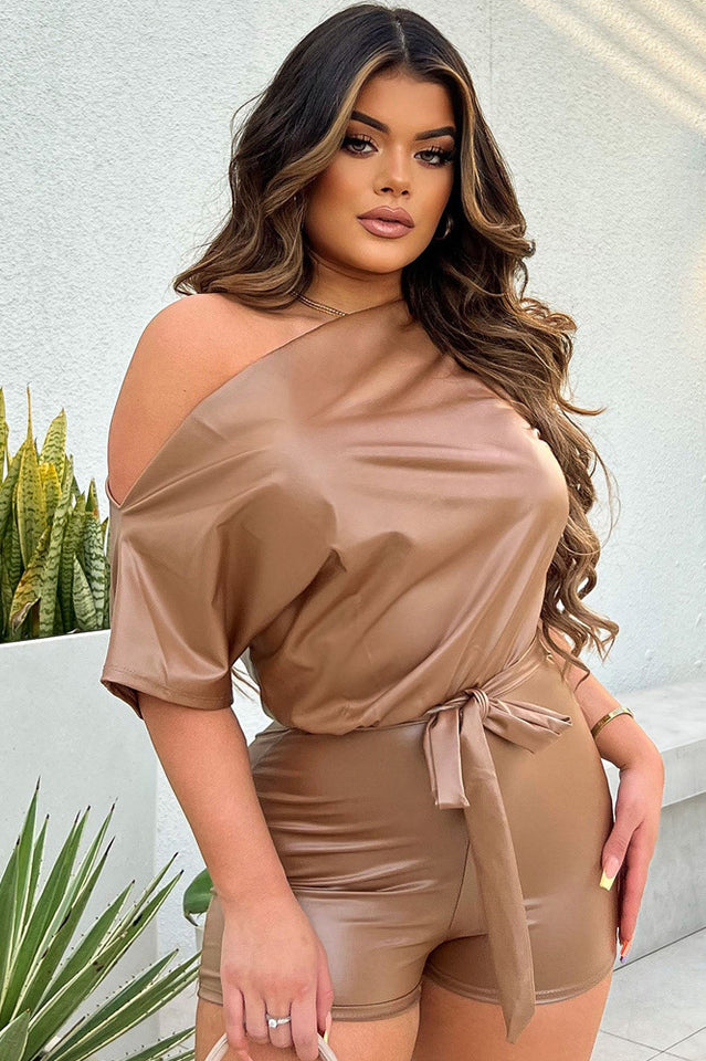 Women's PU Leather Romper