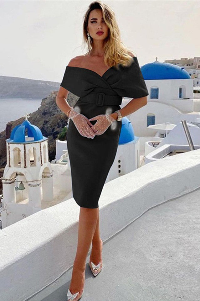 Women's Off The Shoulder Belt Midi Dress
