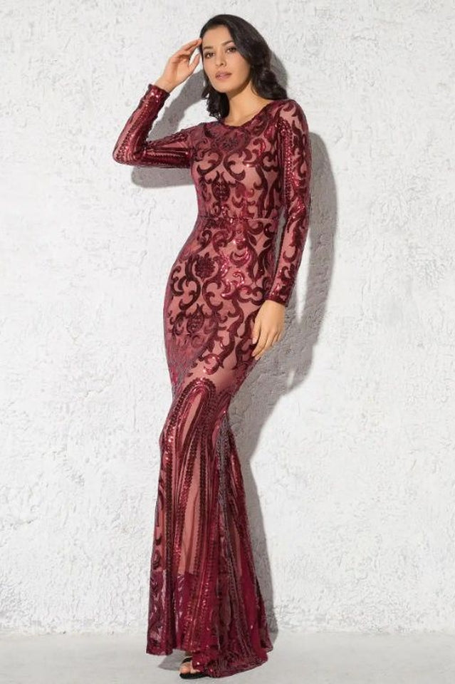 Women's Paisley Elegant Evening Dress Red