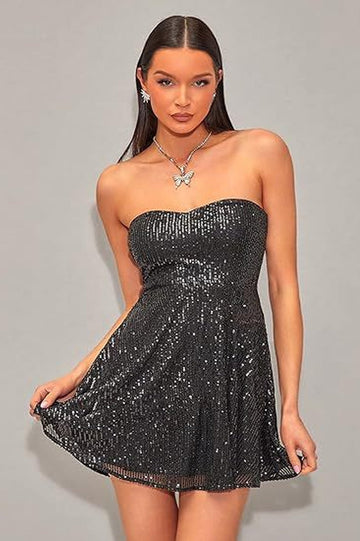 Women's Glitz and Glam Sequined Dress Black