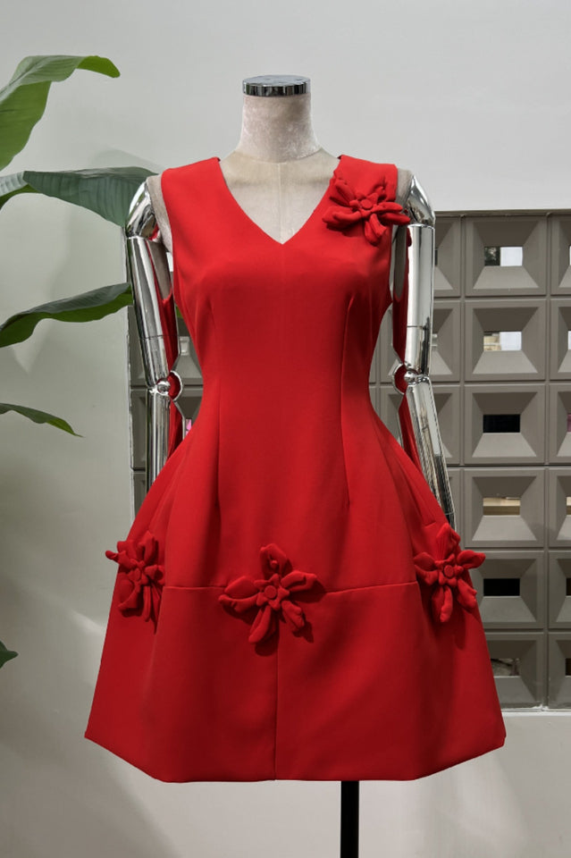 Women's Bertina Floral Applique Mini Dress Red