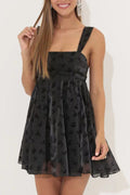 Women's Floral Organza Baby Doll Dress Black