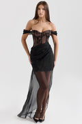 Women's Debut Off Shoulder Lace Maxi Dress Black