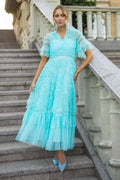 Women's Ruffle Tiered Spotted Tulle Maxi Dress