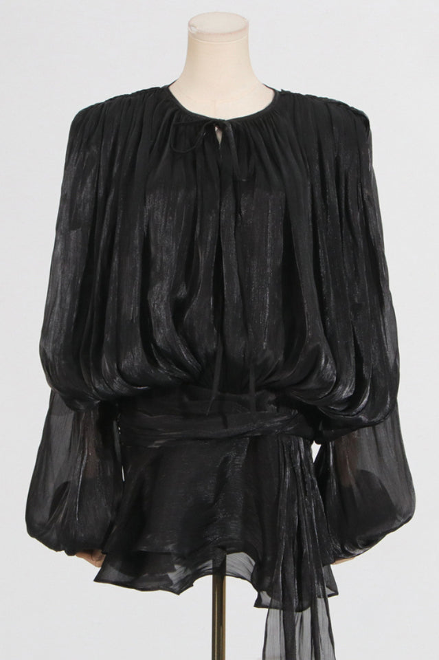 Women's Ruffled Mini Dress With Flowing Silhouette Black