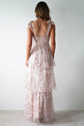 Women's Tie Up Floral Print Tiered Maxi Dress