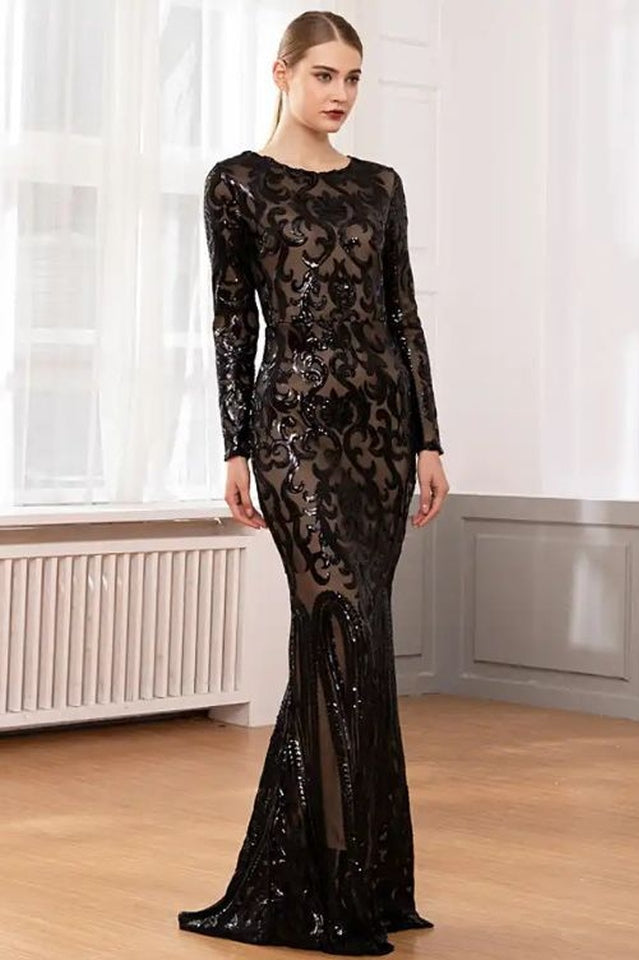 Women's Paisley Elegant Evening Dress Black