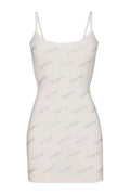 Women's Rhinestone Logo Pointelle Mini Slip Dress White