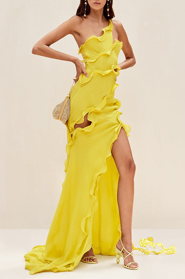 Women's Ruffle Ribbon Maxi Dress