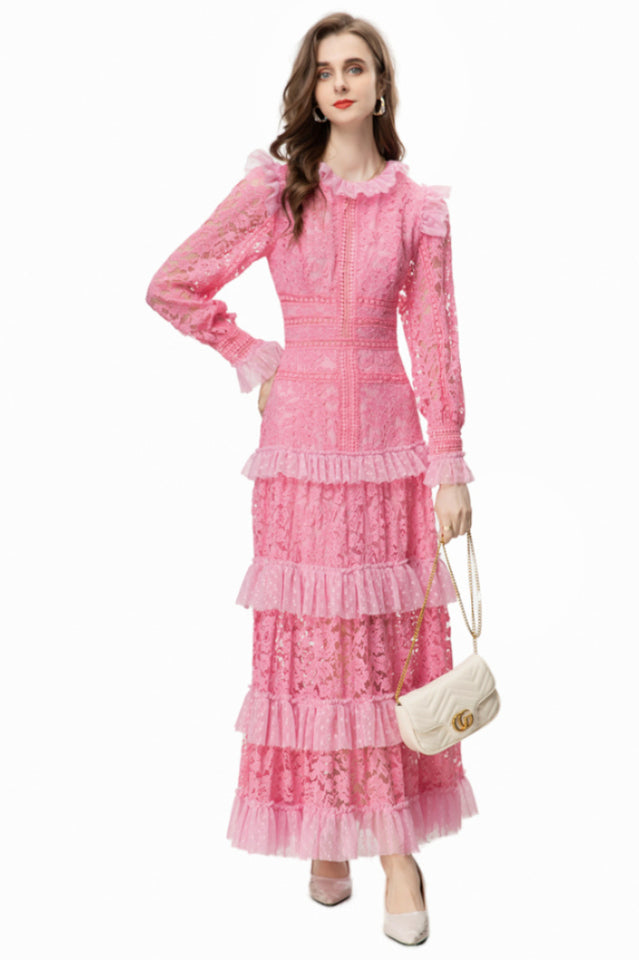 Women's Textured Maxi Dress With Long Sleeves