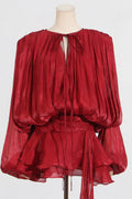 Women's Ruffled Mini Dress With Flowing Silhouette Red