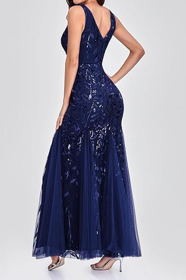 Women's Embroidered Sequins Mermaid Prom Dress