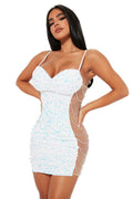 Women's Vegas Nightclub Sequin Mini Dress White