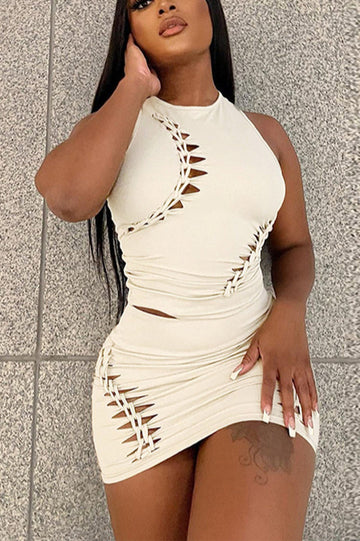 Women's Hollow Out Bodycon Skirt Set White