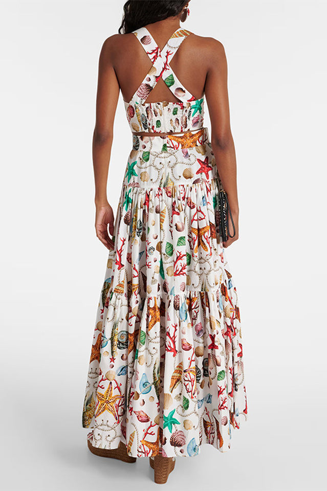 Women's Capri Printed Crop Top & Skirt Set