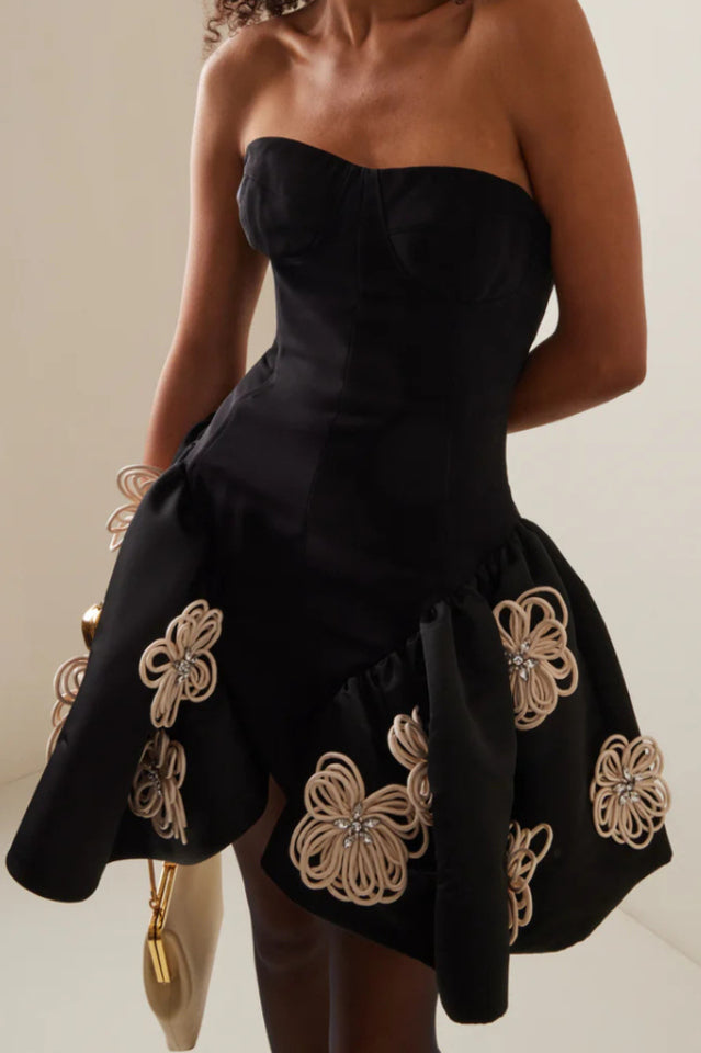 Women's Leona Floral Applique Corset Mini Dress Black