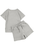 Women's Solid Textured Drawstring Shorts Set